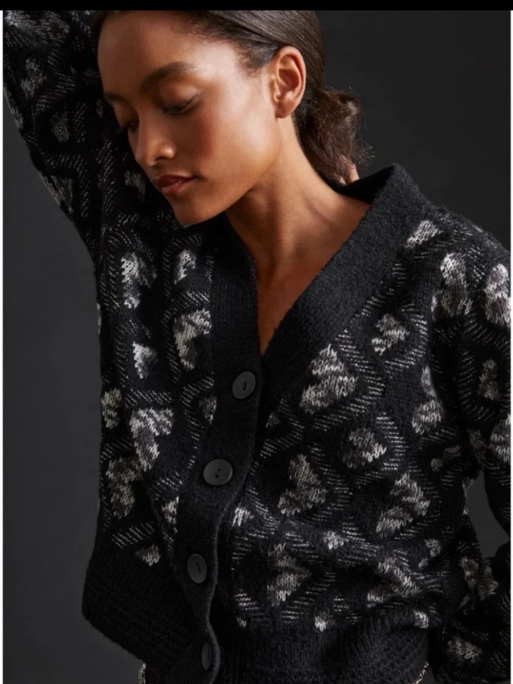 NWT Anthropologie Lili Sidonio x Molly  Hearts  Black/ White Cardigan, L